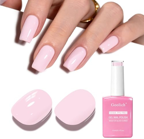 Goolich Vernis Semi Permanent Rose Pâle, 15ML Sans HEMA & TPO Vernis Gel UV Semi Permanent Clair Rose Doux Printemps-été Conçu pour le Nail Art, Manucure en Salon
