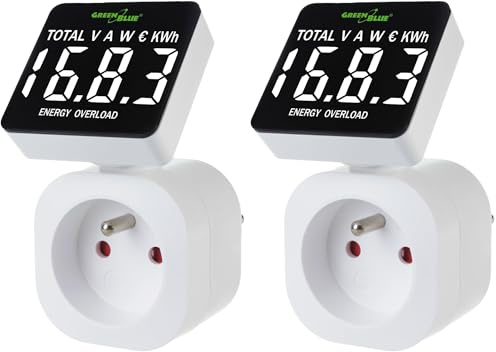 GreenBlue GB620 Compteur d'énergie wattmètre 16A, max.3680W mémoire secondaire (Prise E française) (Lot de 2)