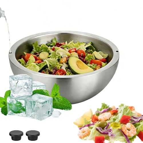 Bol à salade et à sauce isotherme en acier inoxydable 304, bol de service à double paroi – Plat de service isotherme pour les barbecues, pour les sauces froides et les aliments chauds, bol réfrigérant