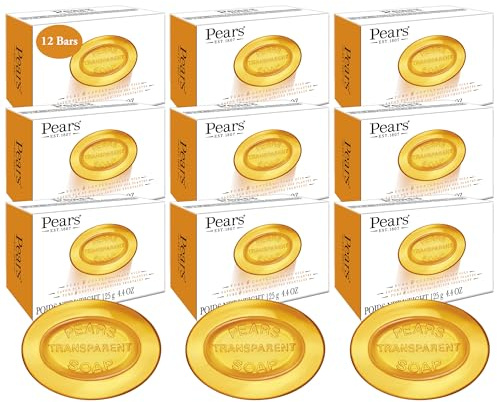 Pears Soap, Pure & Gentle with Natural Oils, 12-Pack – Transparent Amber Glycerin Soap for Pampered, Glowing Skin, 4.4 Oz Ea