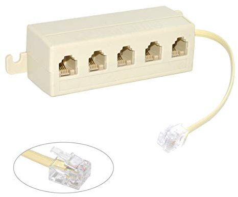 cablecc CA-016 5 Way Outlet 6P4C RJ11 RJ12 Telephone Phone Modular Jack Line Splitter Adapter Beige 1-in-5-out