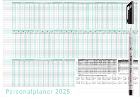 Urlaubsplaner/Personalplaner 2027 DIN B2 nass abwischbar plus Folienstift Format (500 x 700 mm) für bis zu 22 Mitarbeiter Januar Kalenderjahr bis März Folgejahr mit Schulferien (gerollt!)