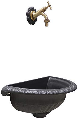 Fonderia Bongiovanni Fuente de jardín exterior | Bañera de pared modelo Liberty | Fregadero fuente de pared | Fuente de jardín | Fuente de jardín gris hierro fundido casa jardín balcón | Grifo de