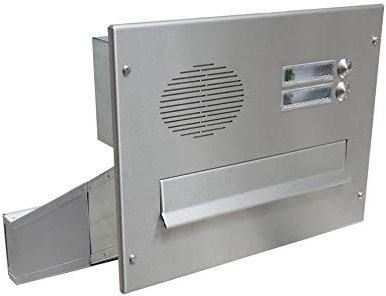 D-042 Edelstahl Mauerdurchwurf Briefkasten mit 2 Klingeln & Sprechsieb (Tiefe: 35-50 cm) - LETTERBOX24.de
