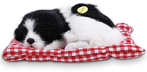 Zerodis Plüsch Hundespielzeug Kinder Schöne Stofftiere Simulation Tier Puppe Plüsch Schlafende Hunde Mit Ton für Kinder(Schwarz-Weiß)