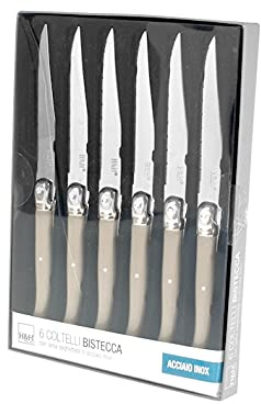 H&H Set 6 Coltelli Bistecca Color Knife Inox E Plastica Tortora Cm11