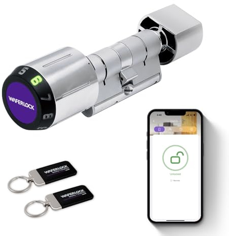 Serrure connectée cylindre européen WAFERLOCK C760, IP68 étanche, résistance au feu, app, RFID/PIN, anti-perçage, 45/45–60 mm (90–105 mm), nickel, EN15684