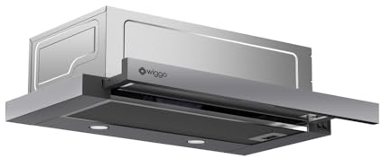 Wiggo Dunstabzugshaube 60cm WE-632R grau I Flachschirmhaube für Abluft oder Umluft Dunstabzug 300m³/h mit LED-Beleuchtung I Einbau-Dunstabzugshaube inkl. Fettfilter & 2× Kohlefilter