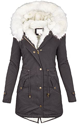 HHMY Women's Winter Jacket with Fur - Winter Parka Winter Thick Warm Parka Coat Long Functional Jacket Waterproof Thick Winter Coat Winter Parka with Hood Windbreaker, gray, S
