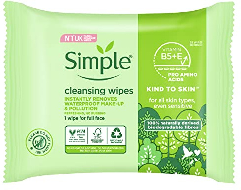 Simple Kind to Skin Bio-Degradable Cleansing Wipes, 25 Pack