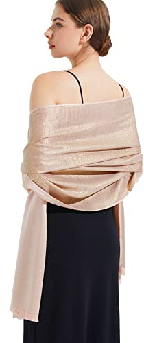 vimate Damen Abend Schals und Wraps, Dressy Shimmer Schal Wraps Schal für Hochzeitsgast (DE- Baby Pink/Gold)