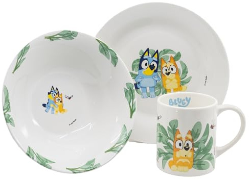 SET MERIENDA CERAMICA (PLATO, CUENCO, TAZA) EN CAJA DE REGALO 3 PCS BLUEY