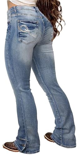 Flamingals Butt Lifting Bootcut Jeans Stretchy Casual Fall Winter Trendy Flare Leg Jeans for Women Blue M