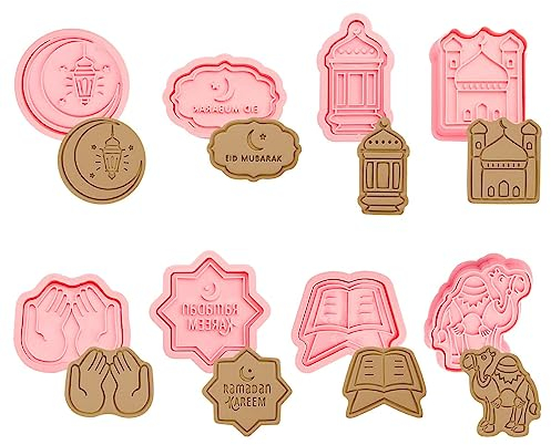 8PCS Eid Mubarak Cookie Cutters, Jagowa Baking Molds 3D Creative Ramadan Mould Cartoon Party Decoration Baking Press Tool (Style B)