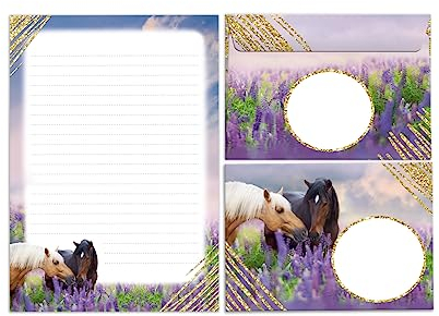 Briefpapier-Set Briefblock mit Umschlag für Mädchen Kinder Pferde Kindermotiv Briefbögenblock liniert (Block A5 mit 25 Blätter + 15 Umschläge)