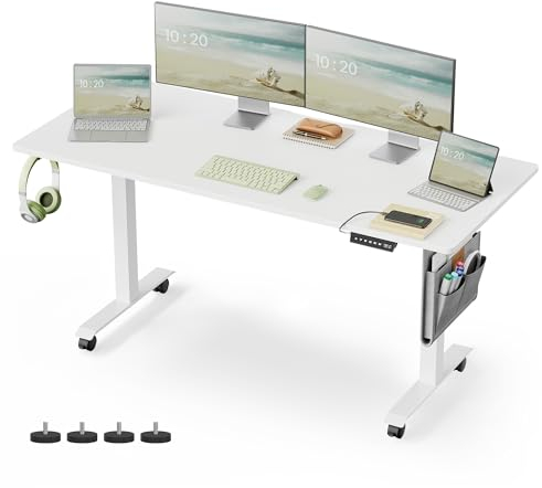 VASAGLE Höhenverstellbarer Schreibtisch elektrisch, 70 x 160 x (72-120) cm, stufenlos verstellbar, Memory-Funktion mit 4 Höhen, wolkenweiß LSD176W01