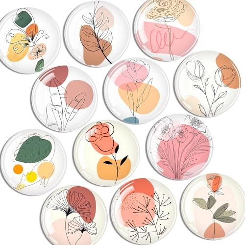 DARUITE Imanes Nevera, Imanes de Vidrio Diseño Flores, 12 Piezas | Decorativos Imanes Redondos para Notas, Fotos, Calendarios, Taquillas, Ideal para Tablones de Anuncios, Escuelas y Oficinas
