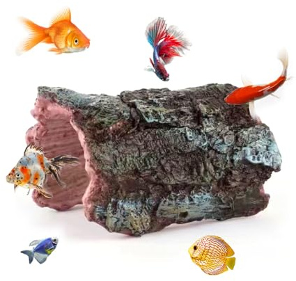 UESDU Fish Tank Decorations, Resin Fish Tank Ornament Small Hollow Tree Trunk Aquarium Decoration Fish Hideout Cave Fish Tank Accessories Decor