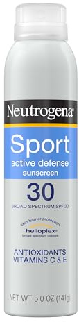 Neutrogena Sport Active Defense SPF 30 Sunscreen Spray, Sweat & Water Resistant Spray Sunscreen with Broad Spectrum UVA/UVB Sun Protection for Sunburn Prevention, Oxybenzone-Free, 5.0 oz
