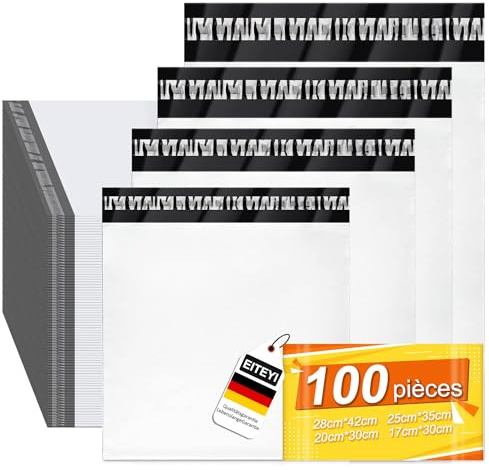 Enveloppe Plastique Expedition 100PCS Emballage Colis Vinted-4 Tailles Différentes-Résiste à l’eau et aux déchirures Colis Vinted-Autoadhésive Emballage Colis Vetement-Sac Envoie Colis Vinted