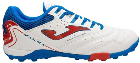 Joma Maxima Adult Turf Soccer Shoes – Men’s Lightweight Artificial Grass Cleats with High-Traction Rubber Outsole – Durable, Cushioned, Breathable Synthetic Soccer Footwear White/Red/Blue