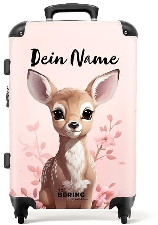 NoBoringSuitcases© Kinderkoffer, Reisekoffer Personalisiert, Kinderkoffer | 72 L - Mädchen, Koffer Groß, TSA, Kinder Koffer Mädchen, Koffer 20kg Gepäck, Koffer Mittelgroß (Rehkitz - Rosa, 67 cm - )