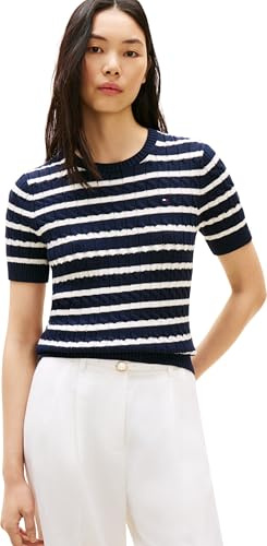 Tommy Hilfiger Damen Pullover Strickpullover, Mehrfarbig (Dark Night Navy/Ivory Petal STP), L