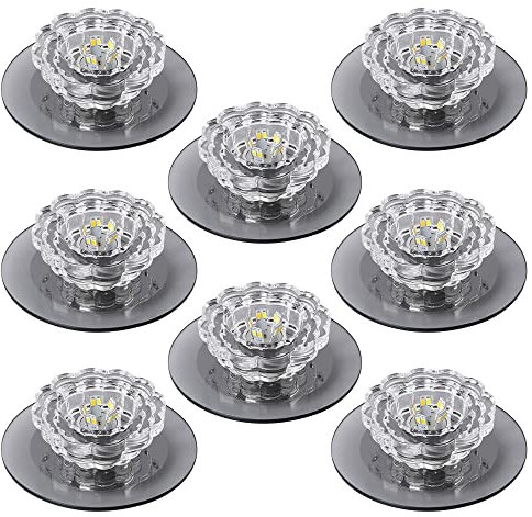 Paquete de 8 luces empotrables de cristal LED con borde deflector, luz de techo redonda de cristal, 3000 K/6000 K, luz empotrada de luz diurna para cocina, sala de estar, focos de cristal para pasill