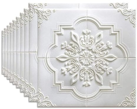 3D Wall Panels Self Adhesive Wall Panels 35 * 35cm 3D Tile Wall Sticker Waterproof, Moisture Proof, Sound Insulation Wallpaper Soft PE Foam Panels Wall Decor, 10PCS (White-2)