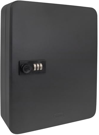 Idena 50120 - Schlüsselkasten aus Metall, schwarzer Schlüsselschrank mit Zahlenschloss, ca. 30 x 24 x 8 cm, inkl. 36 Schlüsselanhängern und Zahlenaufklebern