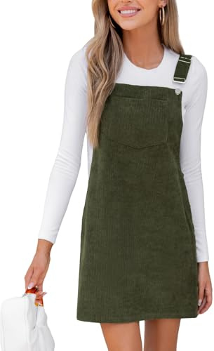 CUPSHE Damen Cord Latzkleid Herbst Hosenträger Knöpfe Freizeitkleider | Verstellbare Träger mit Metallschnallen, praktische Brusttasche und lockere A-Linien-Form für lässige Looks.