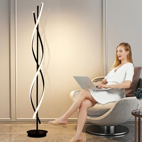 IEDZBEQ Lampada da Terra Salotto LED, 52W Piantana Lampada da Terra Dimmerabile con Telecomando,155cm Lampada da Pavimento Moderno Spirale Design per Comodino Camera da Letto Ufficio Lettura (Black)