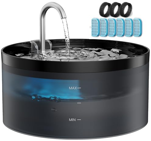 GIOTOHUN Fontaine a Eau Chat, 6 Filtres +3 Éponges, 3.2L Fontaine à Eau pour Chat avec Forme de Robinet, Pompe à Eau Super Silencieuse, Filtrer Les Poils Divers, Deux Modèles de Débit d'eau, Noir