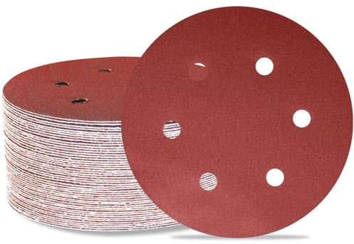 Meccion 150mm Sanding Discs 50pcs Sander Discs Pads 6 Inch 6 Holes Hook and Loop Sander Paper for Random Orbital Sander (120 Grits, 50)
