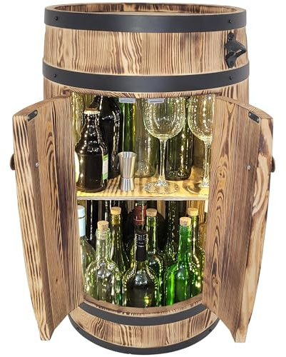weeco Bar de maison en tonneau en bois avec éclairage LED et portes 2 étagères pour bouteilles Style rustique Armoire à alcool Meuble de bar 80 x 50 cm