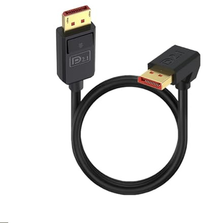 Duttek 90 Grad DisplayPort Kabel 2.1 (0.5M)， Obere Biegung DP Male to DP Displayport Male Kable, 16K@30Hz, 8K@120Hz, 4K@240Hz, Support 52Gbps HDR, HDCP DSC 1.2a