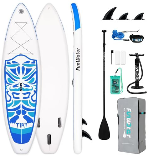 FunWater 10'6–11'6 SUP Board, aufblasbares Stand-Up Paddle Board für alle Könnensstufen, ideal für Einsteiger & Familien, mit Anti-Rutsch Eva-Deck, Paddel, Pumpe & komplettem Zubehör