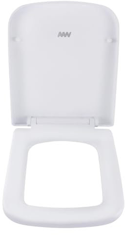 Coperchio WC quadrato, sedile WC bianco con clip, sedile for bagno facile da pulire, con sgancio rapido, chiusura ammortizzata, fissaggio superiore