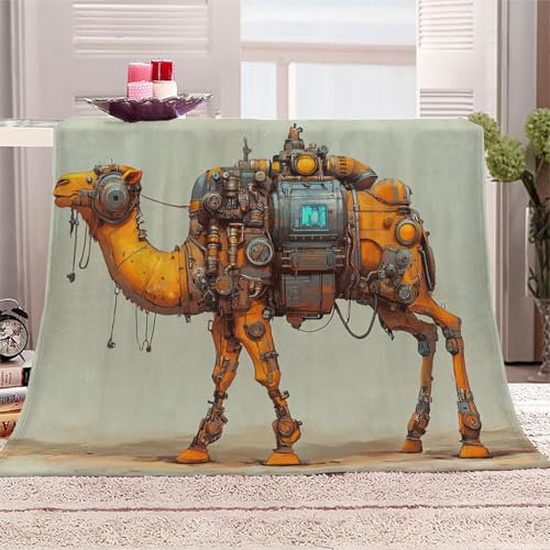 Morbida Coperta in Peluche Cammello Meccanico - Plaid per Divano/Letto 220x240 cm Stile Futuro Flanella Microfibra Ultra Caldo,Lavabile,Regalo