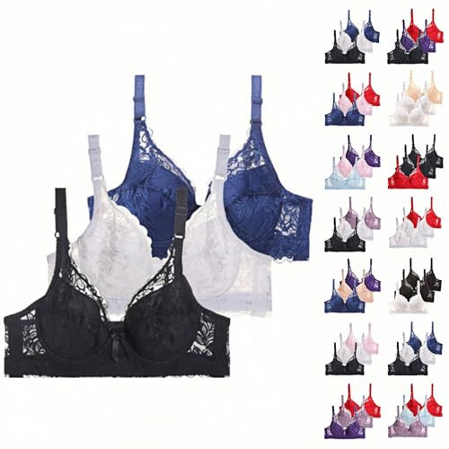 Minimiser Bra for Large Breasts, Ladies Sexy Lace Push Up Bralettes, Padded Supportive Full Cup Soft Underwear