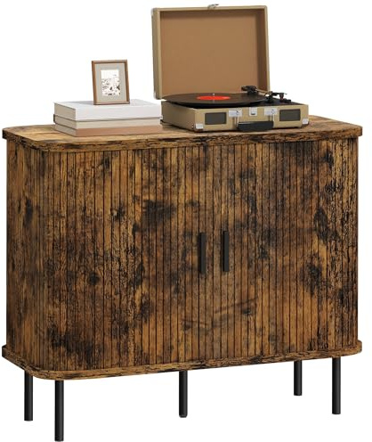 HOMCOM Mid-Century Modern Sideboard Storage Cabinet Steel Legs Rustic Brown