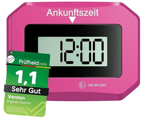 VENTON [Test MOLTO BUONO, Note 1.1 Disco Parcheggio Digitale Elettronico Rosa con Omologazione, Parcheggio Automatico Accessori Auto Gadget Elettrico (1 Disco Posto Rosa con Batteria Aggiuntiva)