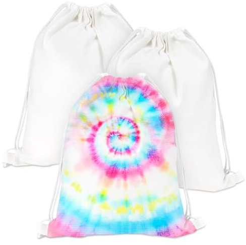 RAINFLOW 3 PCS Cotton Drawstring Bags - Sublimation Blank Canvas Drawstring Bags,White Tie Dye Bag DIY Items for Tye-dye,Hand-painted,Gym,Sport,Travel,Party