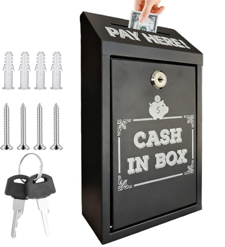 Wandbriefkasten Für Draußen Mit Schlüssel, Geldkassette Mit Münzzählbrett, Metall-Spendenbox, Geldkassette Mit Schlitz, Sammelbox Sicherheitsbriefkasten Für Zuhause, Büro, Außentür 14.5X7.5X26cm