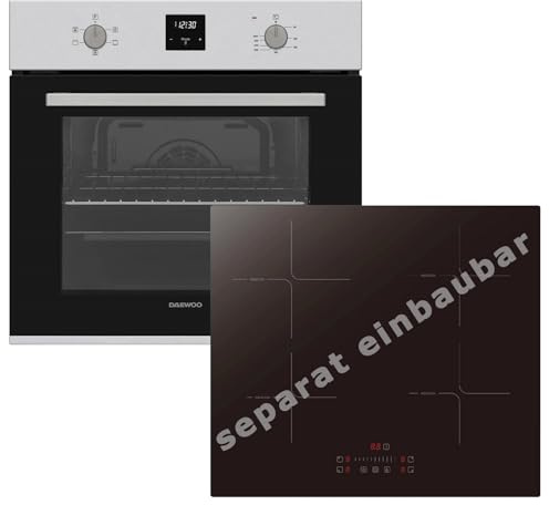 Einbauherd Set Backofen 69L Umluft 60cm Induktiosnkochfeld autark Slider Touch Booster Funktion AntiFingerPrint Oberfläche Display mit Uhr und Timer
