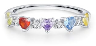 Ayoiow Bunt Vorsteckring Echtgold für Damen mit 0.1ct Peridot Lab Rubin Amethyst Topas Citrin und Moissanit, Verlobungsringe Vorsteckring, 9 Karat Weißgold Größe 65 (20.7)