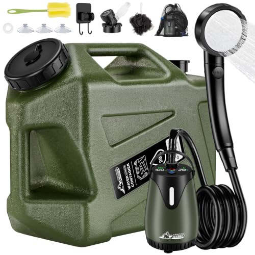 WADEO Ducha de camping con bomba y depósito de agua resistente de 20 l, kit portátil de ducha de camping con bidón de agua, ideal para acampadas, senderismo, jardín, playa, y lavado de coches