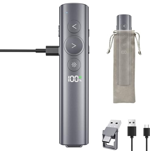 Presentation Clickers, 328FT Wireless Presenter Remote Power pointer with 2.4GHz Volume Control and Countdown, Board Slide Advancer Powerpoint Clicker for Mac/Laptop