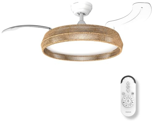 Taurus CEILING FAN POLAR NATURE (FA006L) Ventilador de Techo 107 cm con Aspas Retráctiles | Motor DC 30W Ultra Silencioso | Luz LED 36W Regulable | 6 Velocidades y Modo Invierno-Verano
