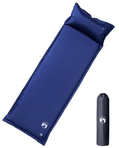 Runheo Matelas auto-gonflant avec coussin intégré, bleu marine, 195 x 64 cm, 4,5 cm d'épaisseur, imperméable et isolant, ultra léger et compact pour camping, randonnée, extérieur et trekking